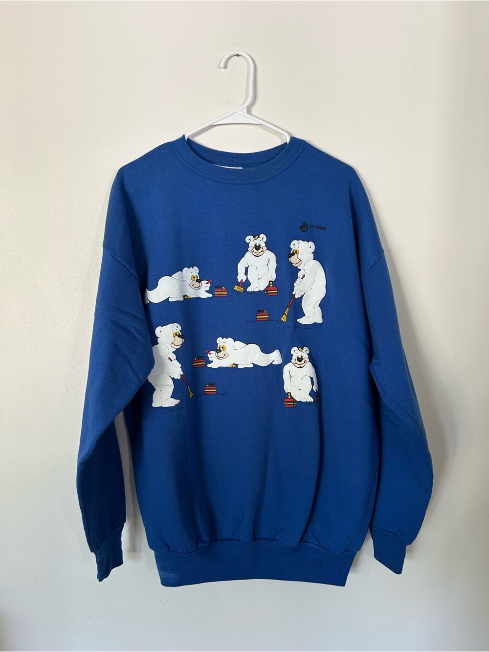 Vintage Navy All Canada Curling Polar Bear Crew Neck Sweater XL